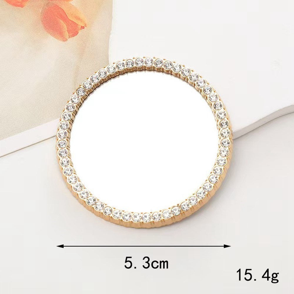 Round Mirror Decoration with Rhinestones for Phone - Gold