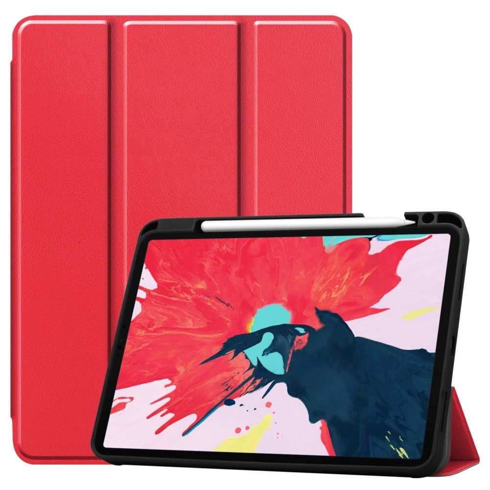 iPad Air (2022 / 2020) / Pro (2020 / 2018) Tri-Fold Leather Case w. Apple Pencil Holder Red