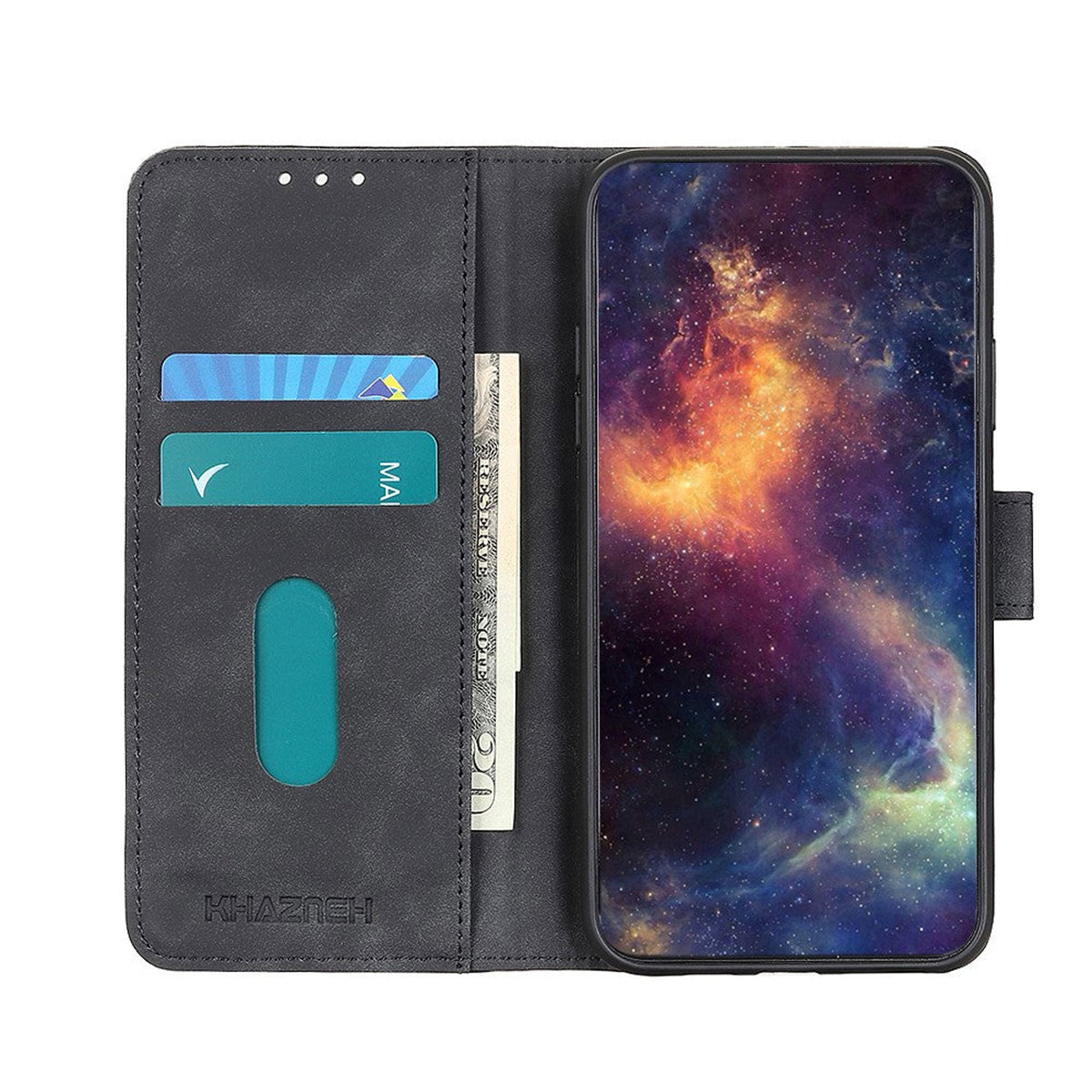 iPhone 12 Pro Max KHAZNEH Retro Leather Wallet Case - Black