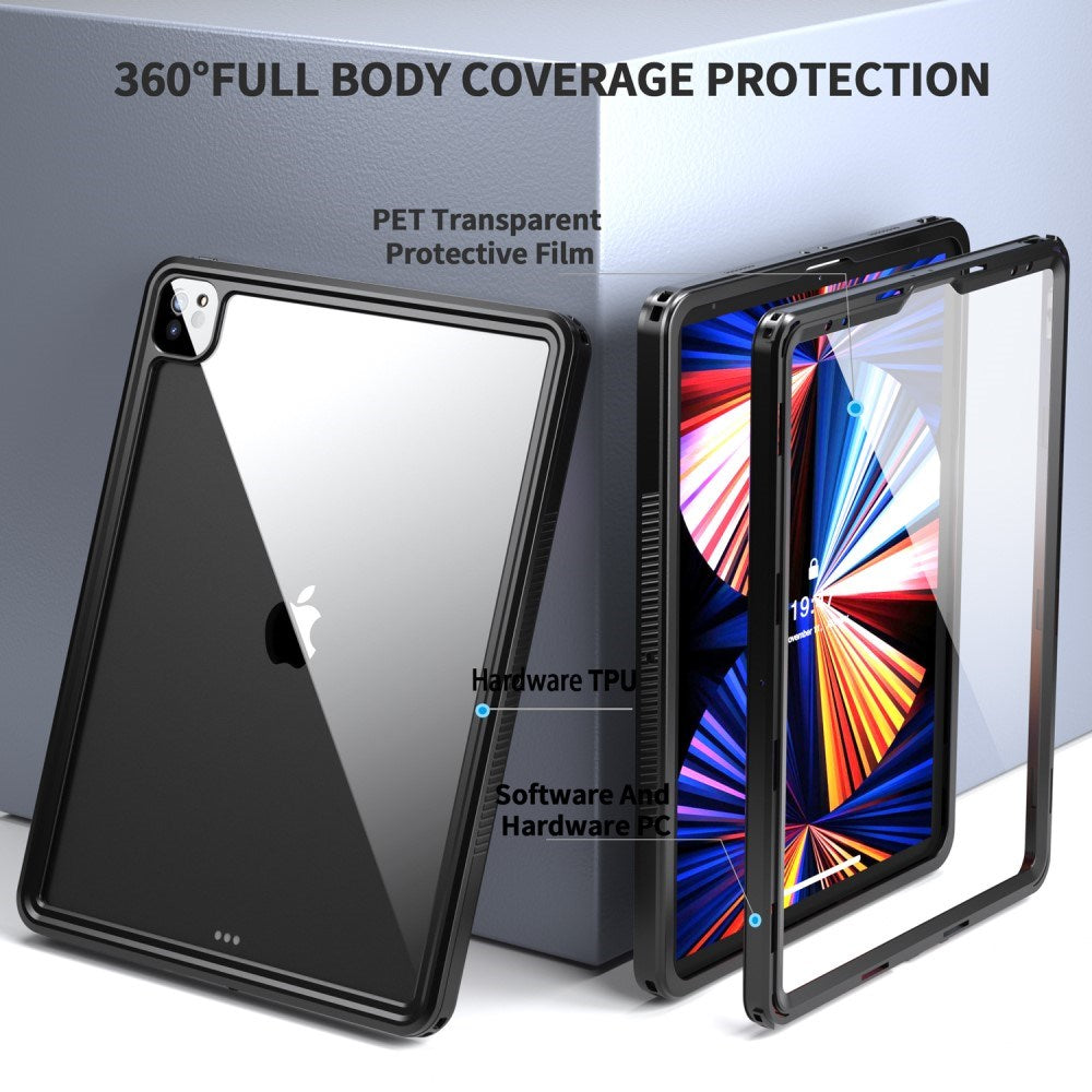 iPad Pro 12.9" (2022 / 2021 / 2020 / 2018) Waterproof Case with Built-in Screen Protector - Transparent / Black