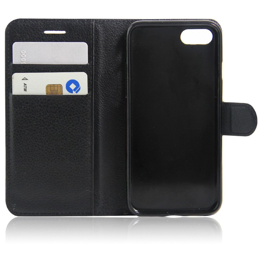 iPhone SE (2022 / 2020) / 8 / 7 Phone Wallet Case Soft Pouch Leather Black