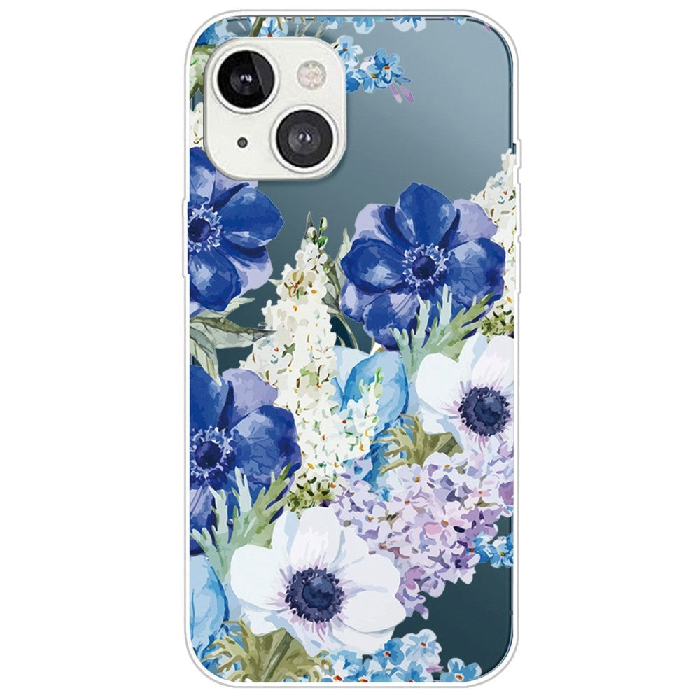 iPhone 14 Plus Flexible Back Case in TPU Plastic - Transparent with flowers
