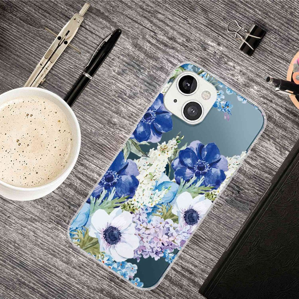 iPhone 14 Plus Flexible Back Case in TPU Plastic - Transparent with flowers