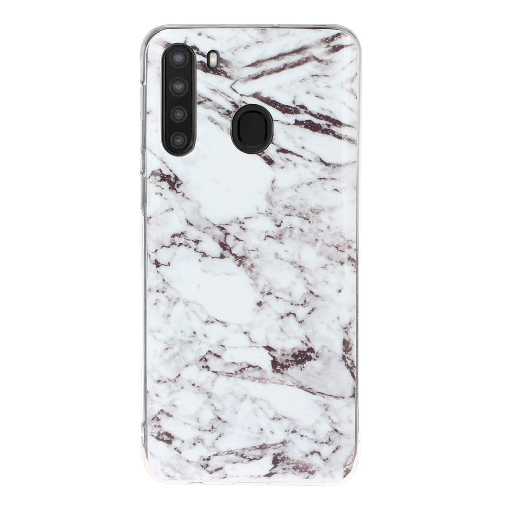 Samsung Galaxy A21 Flexible Plastic Case w. Marble Print - White Marble