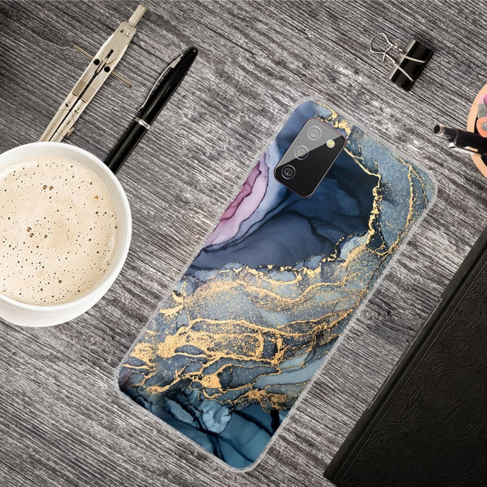 Samsung Galaxy A02s Flexible Plastic Case - Flowing Ink Gold Print