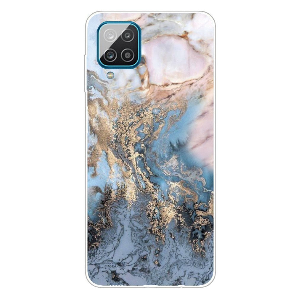 EIDERWOOD Samsung Galaxy A12 Flexible Plastic Case with Marble Pattern - Blue / Gold