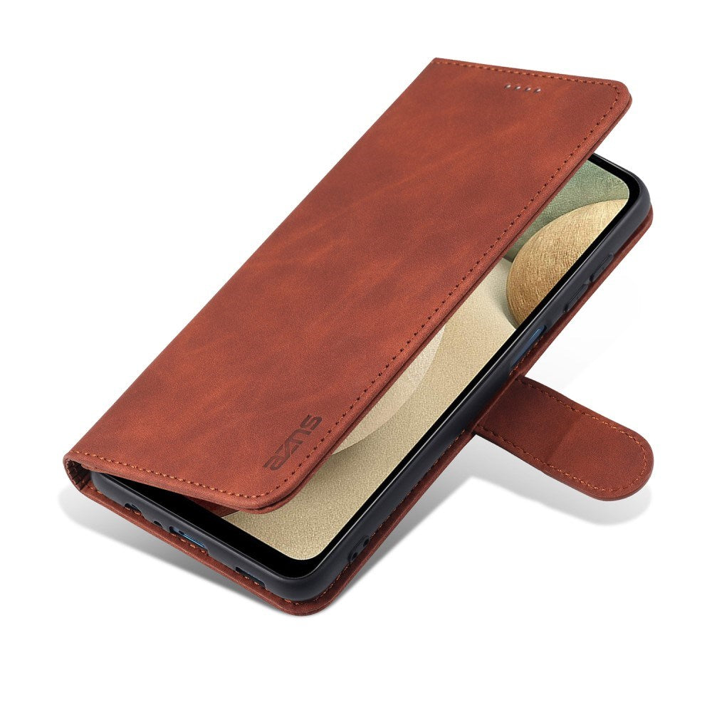 EIDERWOOD Samsung Galaxy A12 Faux Leather Flip Case with Cardholder & Stand Function - Brown