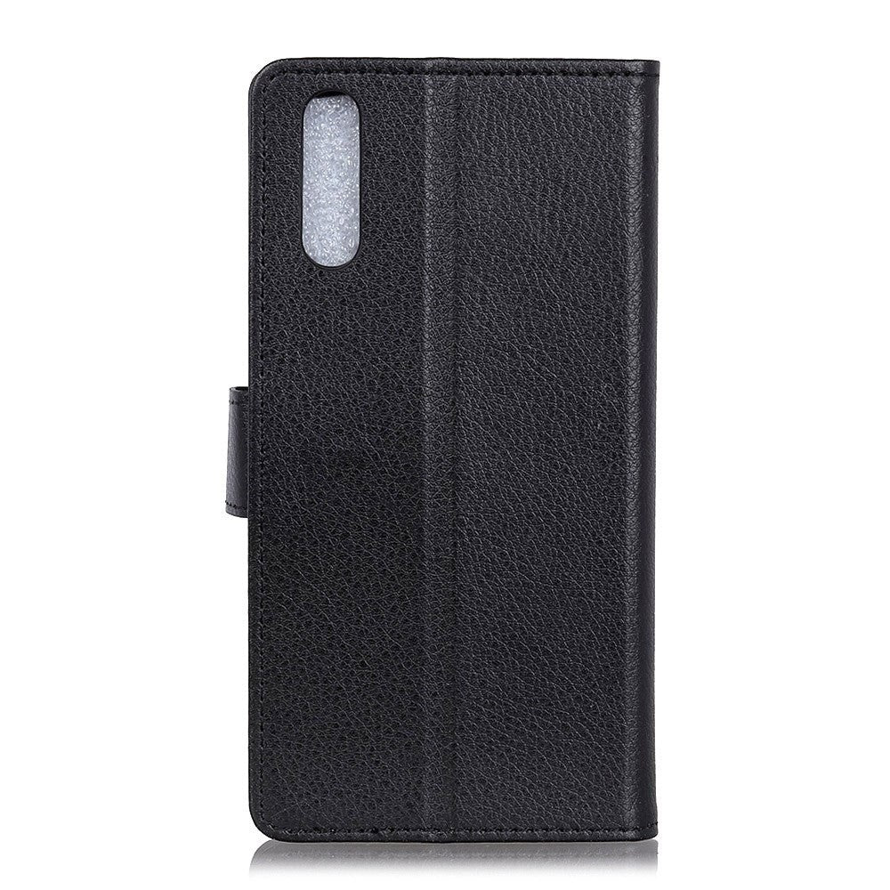 Sony Xperia 1 II Leather Wallet Case Litchi Grain - Black