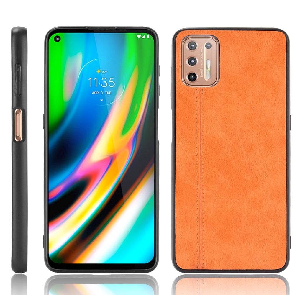 Motorola Moto G9 Plus Leather Coated Plastic Case - Orange