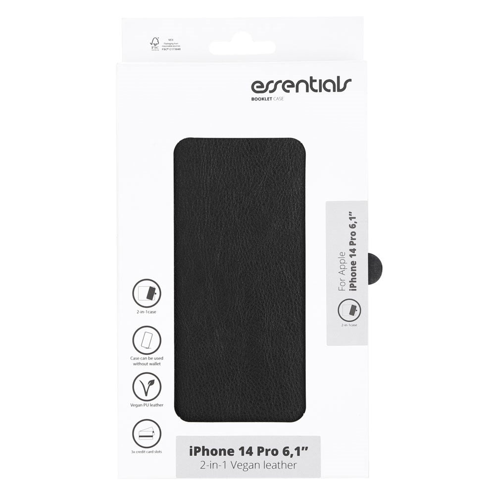 iPhone 14 Pro Essentials 2-in-1 Faux Leather Flip Case - Black