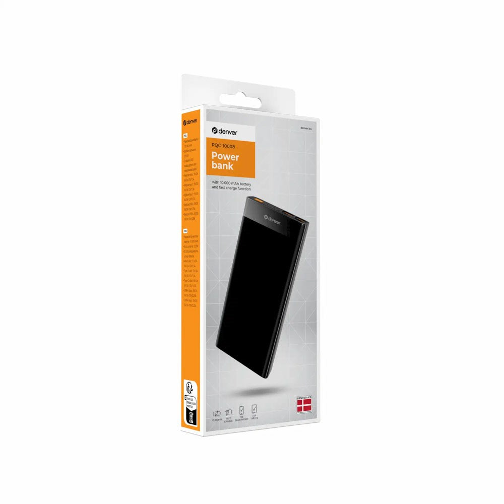 Denver PQC-10008 22.5W PowerBank - 10.000 mAh - Black
