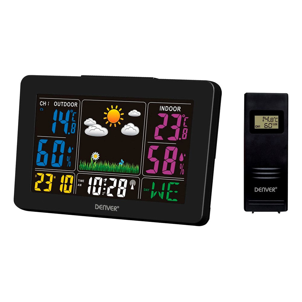 Denver Weather Station with Built-in Clock & Colorful Display - Black