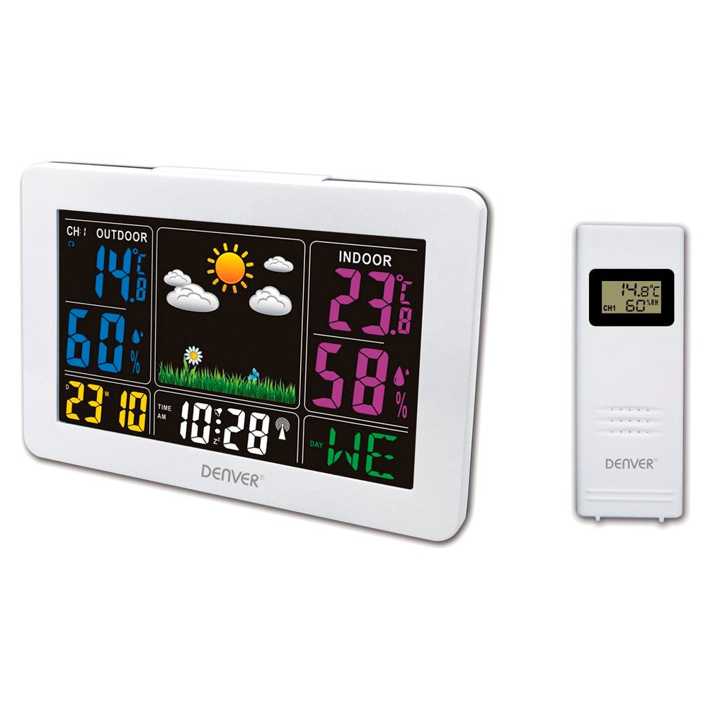 Denver Weather Station with Built-in Clock & Colorful Display - White