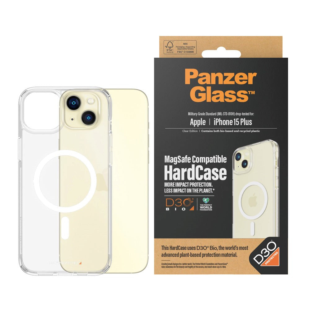 iPhone 15 Plus Case PanzerGlass D3O® Bio HardCase - MagSafe Compatible - Transparent
