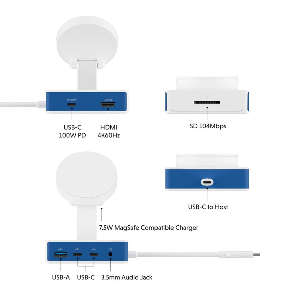 Hyper HyperDrive Flex MagCharge USB-C Docking Station - White / Blue