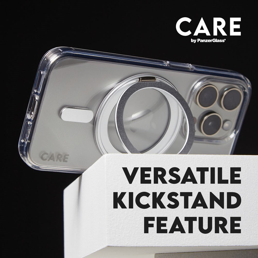 CARE by PanzerGlass iPhone 16 Pro Feature Kickstand Case - MagSafe Compatible - Transparent / Black