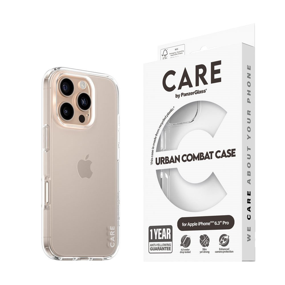 CARE by PanzerGlass iPhone 16 Pro FLAGSHIP Urban Combat Case - Transparent