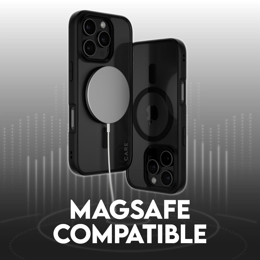 CARE by PanzerGlass iPhone 16 Pro FLAGSHIP Urban Combat Case - MagSafe Compatible - Transparent / Black Frame