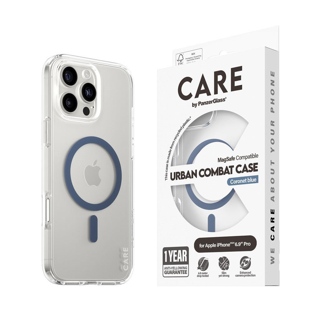 CARE by PanzerGlass iPhone 16 Pro Max FLAGSHIP Urban Combat Case - MagSafe Compatible - Transparent / Coronet Blue