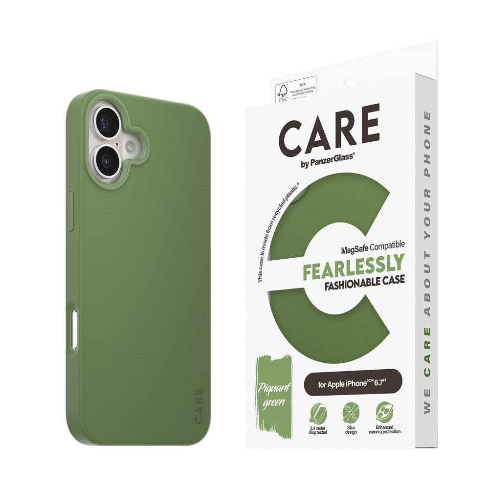 CARE by PanzerGlass iPhone 16 Plus FASHION Fearlessly Fashionable Case - MagSafe Kompatibel - Piquant Green