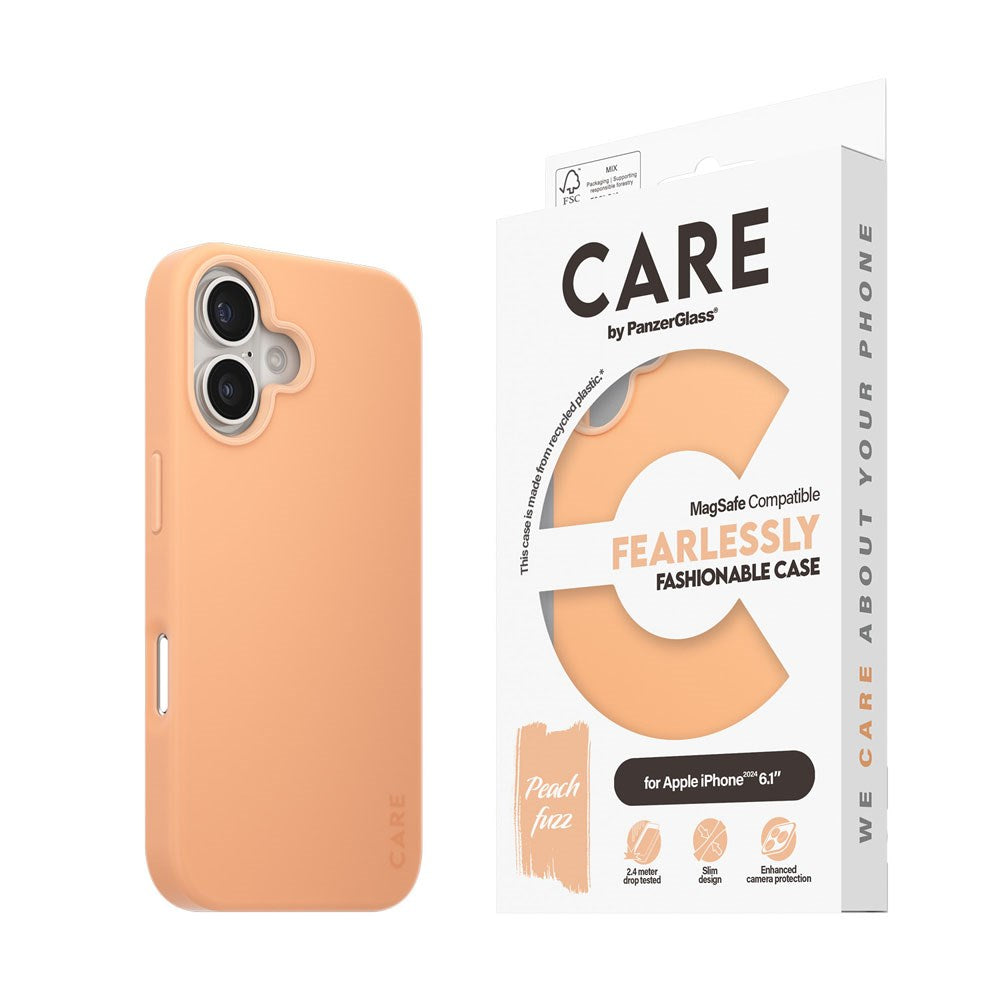 CARE by PanzerGlass iPhone 16 FASHION Fearlessly Fashionable Case - MagSafe Kompatibel - Peach Fuzz