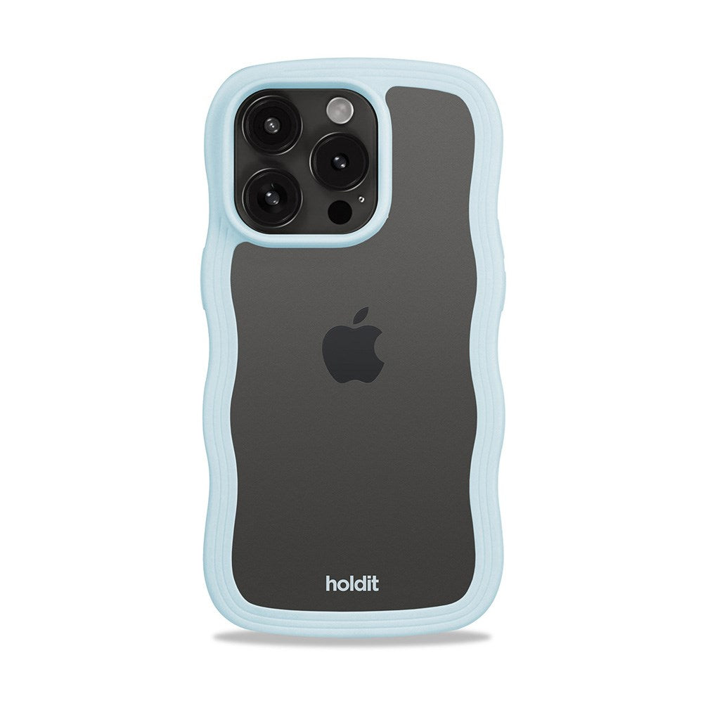 Holdit iPhone 15 Pro Max Wavy Case - Mineral Blue / Transparent