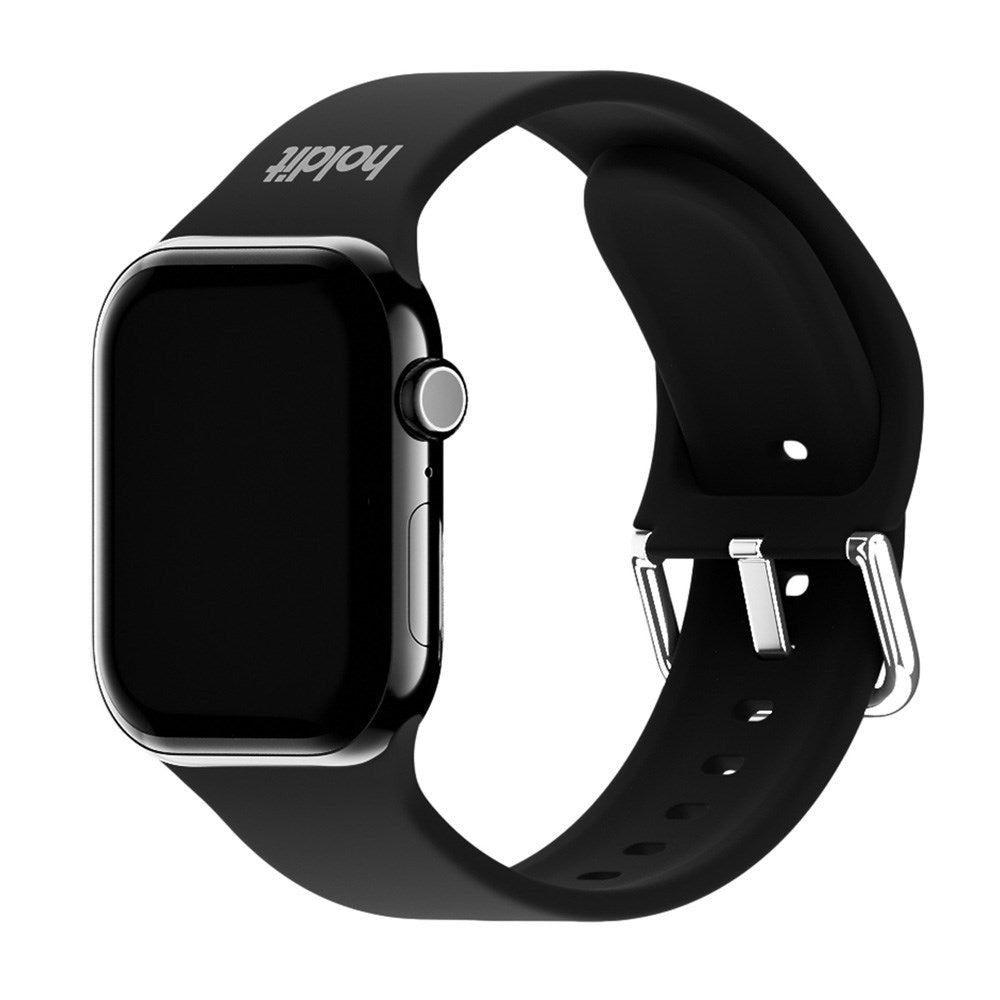 Apple Watch (42/44/SE/45/46/49mm) Holdit Silicone Watch Strap with Metal Buckle - Black