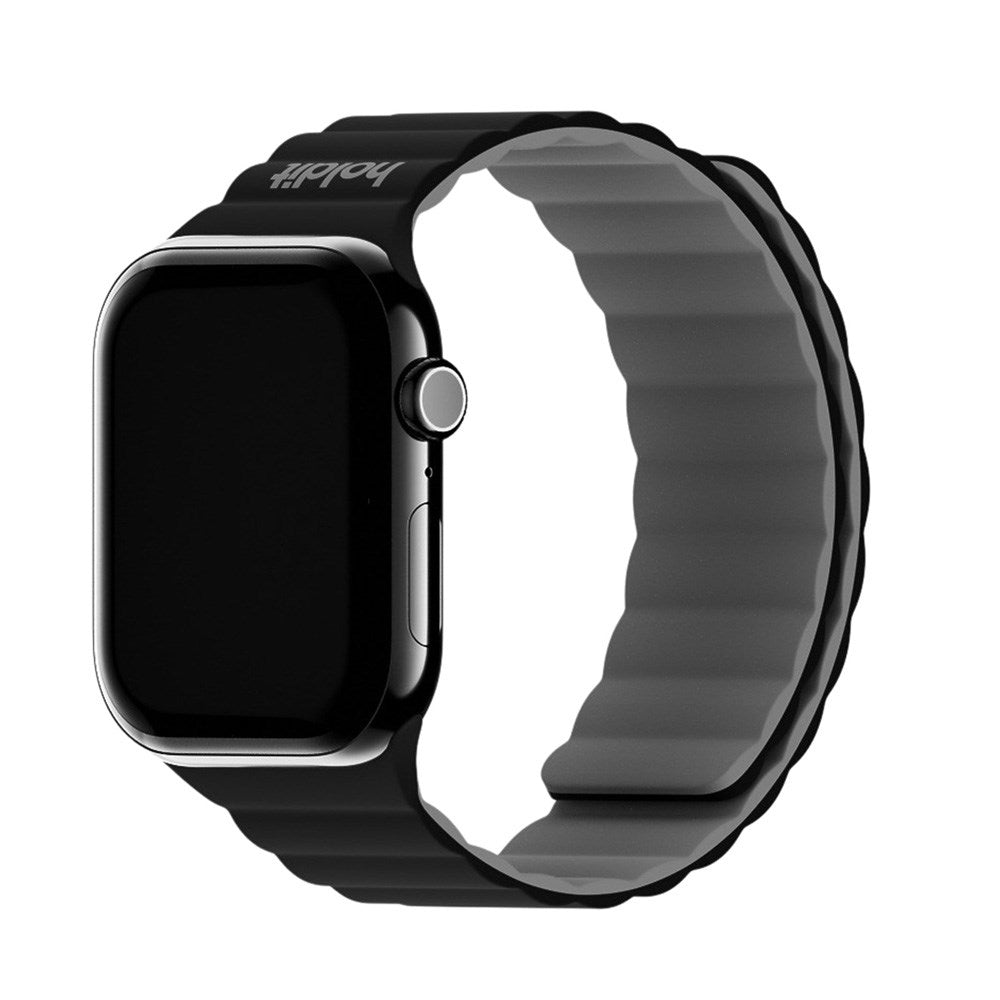Apple Watch (42/44/SE/45/46/49mm) Holdit Silicone Magnet Watch Strap - Black / Grey