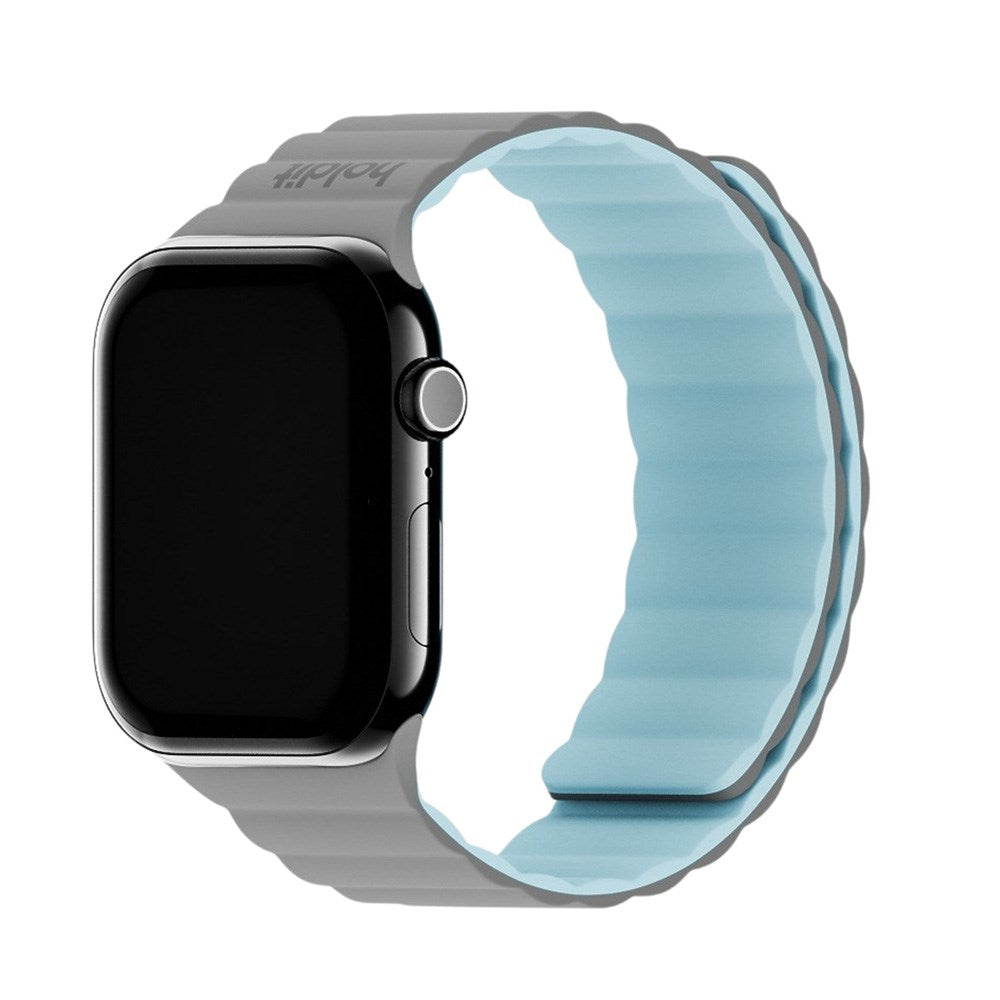 Apple Watch (42/44/SE/45/46/49mm) Holdit Silicone Magnet Watch Strap - Grey / Blue
