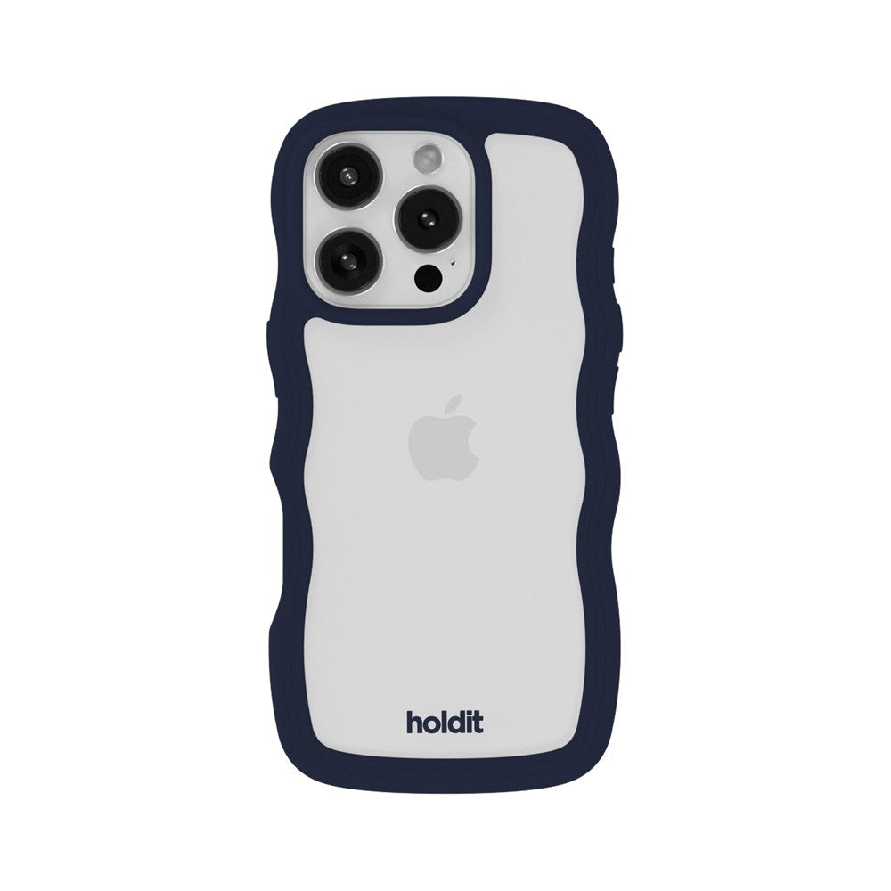 Holdit iPhone 16 Pro Wavy Case - Midnight Blue / Transparent