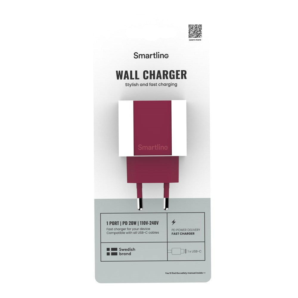 Smartline 20W Wall Charger with 1 x USB-C – Dark Red