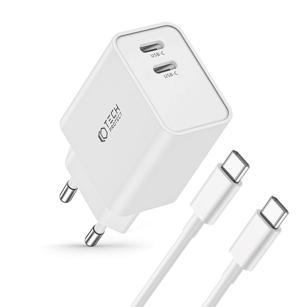 Tech-Protect 35W Wall charger with 2 x USB-C & USB-C Cable - White