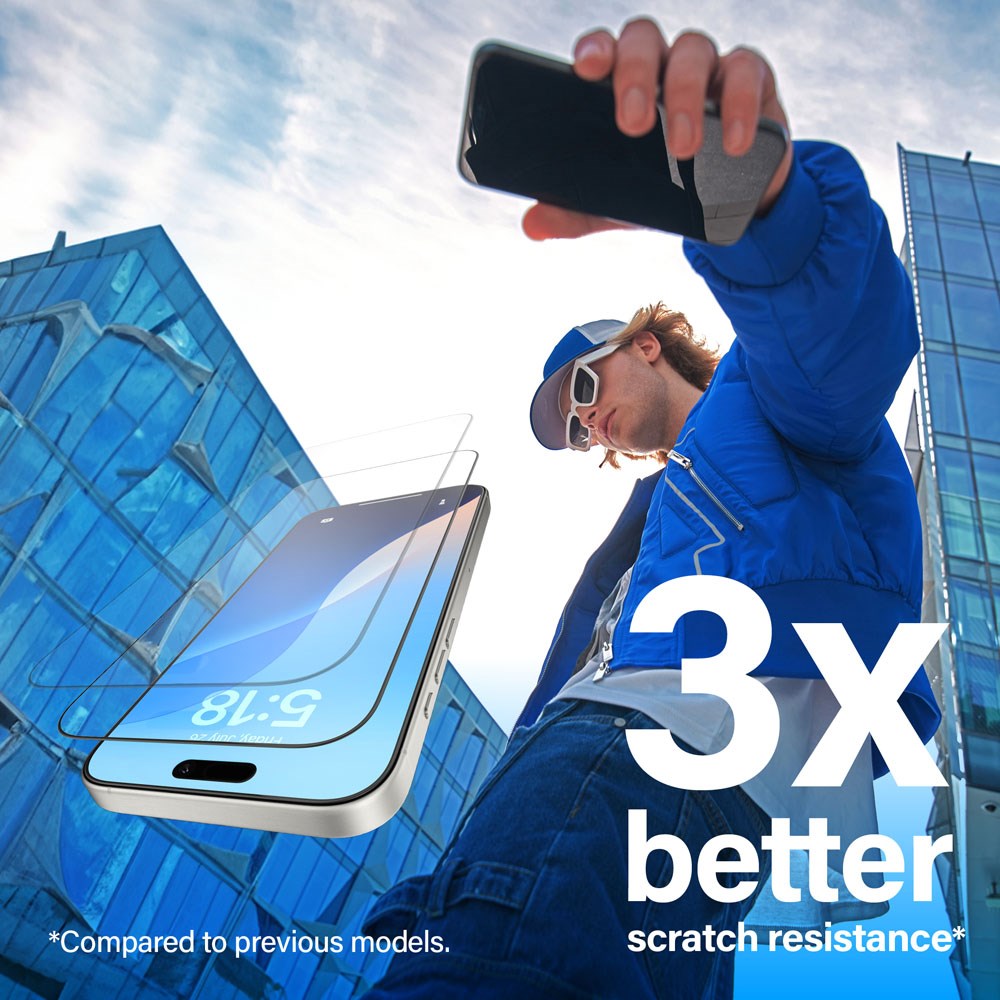 iPhone 15 / 16 PanzerGlass Ultra Wide Fit Screen Protector w. EasyAligner - Anti-Reflective - Diamond Strength - Transparent / Black Edge