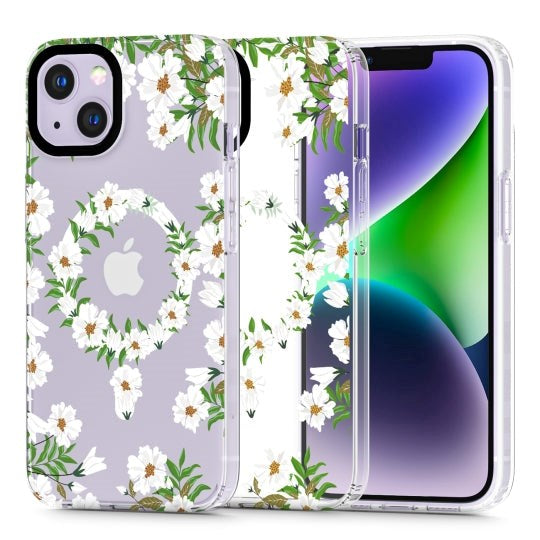 iPhone 14 Tech-Protect MagMood Case - MagSafe Compatible - White Daisy