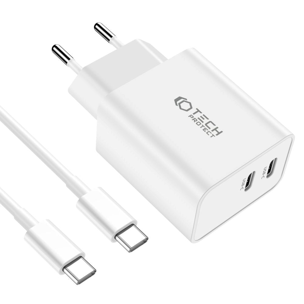 Tech-Protect 35W Wall charger with 2 x USB-C & USB-C Cable - White