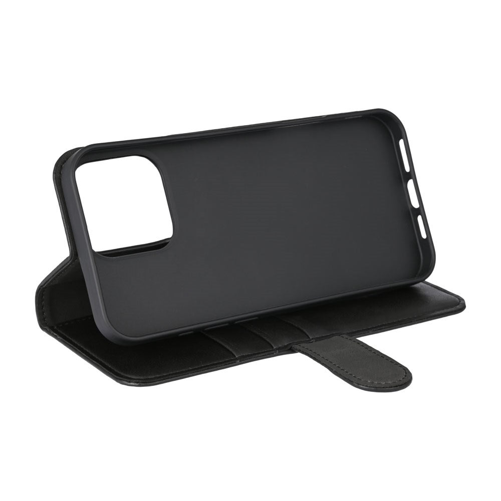 iPhone 16 Pro Max Essentials Faux Leather Flip Case with Card Holder & Stand Function - Black