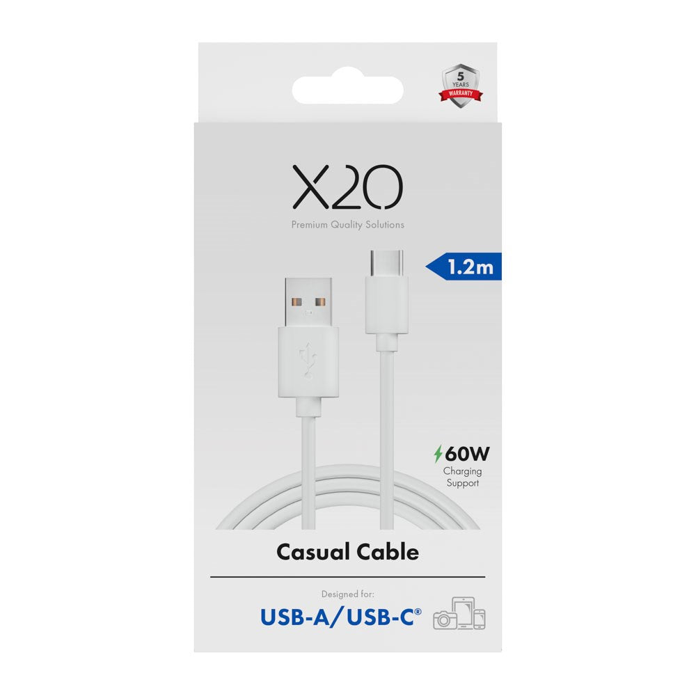 X2O Basic 60W USB-A to USB-C Cable - 1.2m - White