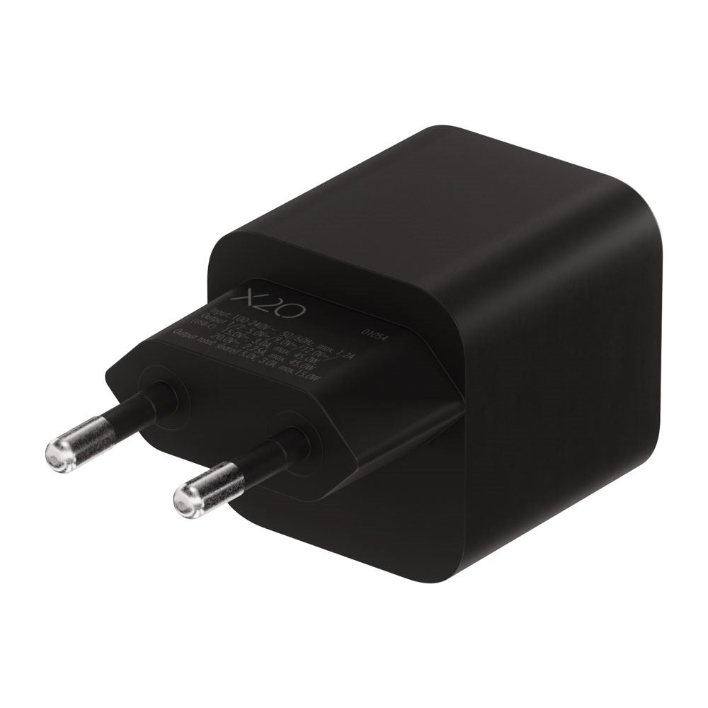 X2O 45W GaN Wall Charger with 2x USB-C - Black