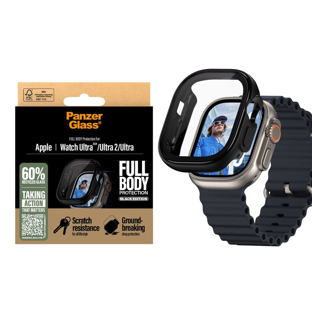 PanzerGlass Apple Watch Ultra 3/2/1 (49mm) Snappie Full Body Case with Built-in Screen Protector - Black