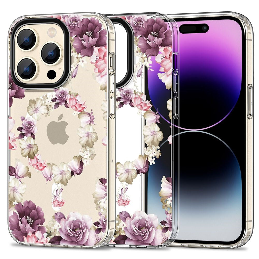 iPhone 15 Pro Tech-Protect MagMood Case - MagSafe Compatible - Rose Floral