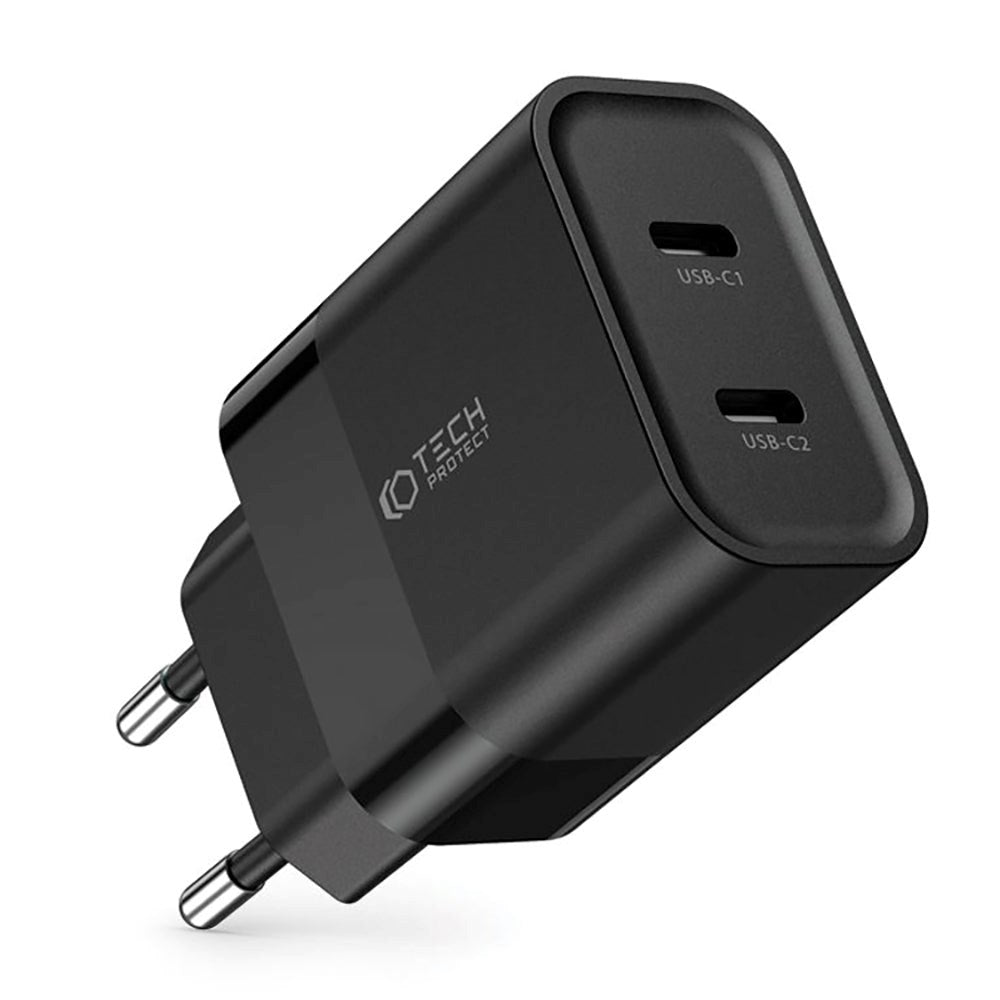 Tech-Protect 20W Wall Charger w. 2 x USB-C - Black