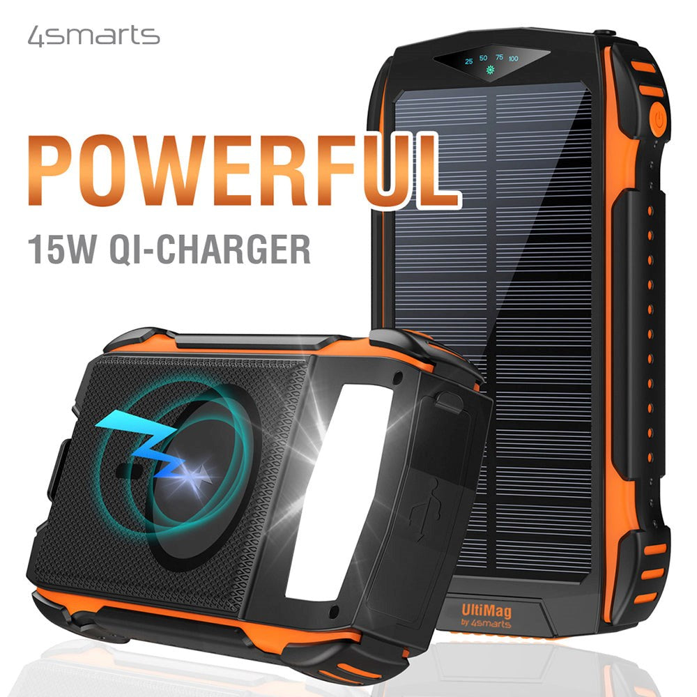 4smarts Titanpack UltiMag 20W Powerbank 20,000mAh w. Solar cell - USB-C & 2 x USB-A - MagSafe Compatible - Black