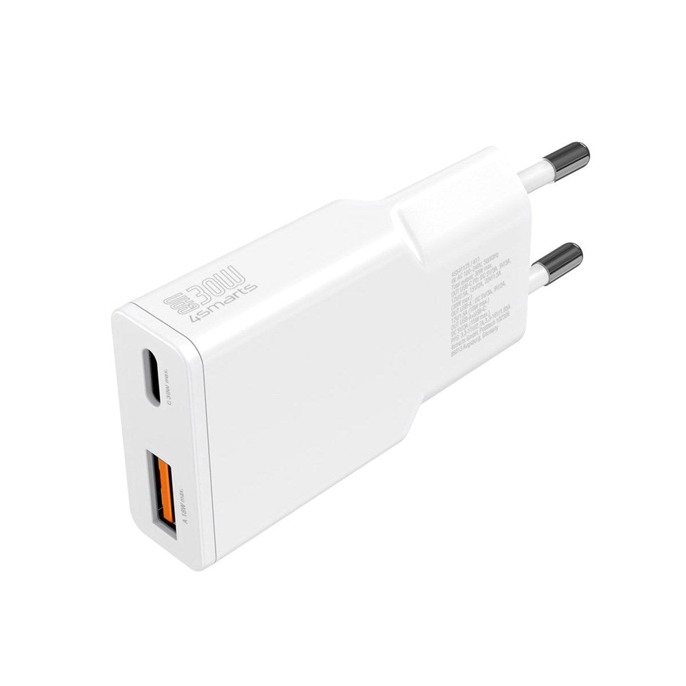 4smarts 2-in-1 Wall Charger - 18W USB-A / 30W USB-C - White