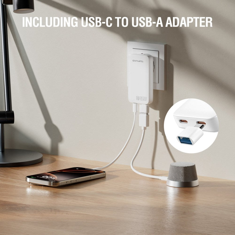 4smarts FlatPlug Slim Dual Wall Charger - 45W / 2x USB-C - White