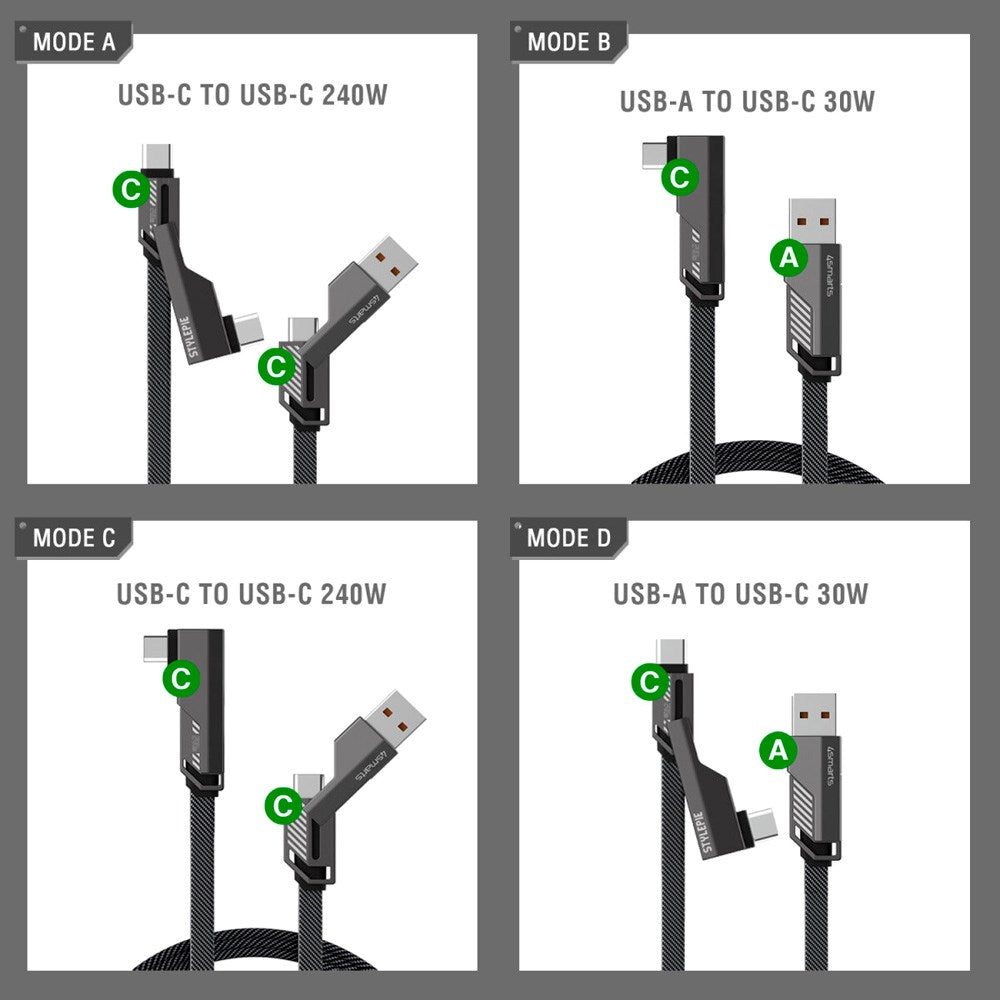 4smarts ComboCord 2-in-1 Right Angled Cable 240W - 1.5m - Grey