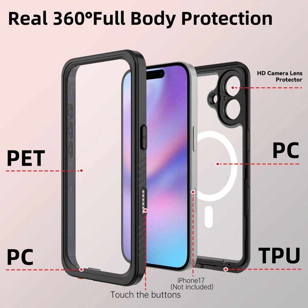iPhone 17 4Smarts Waterproof 360 Case - MagSafe Compatible - Transparent / Black