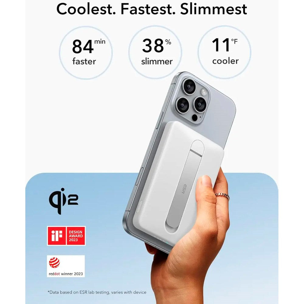 ESR Qi2 MagSlim PowerBank with Kickstand - 15W / 5000 mAh - MagSafe Compatible - White
