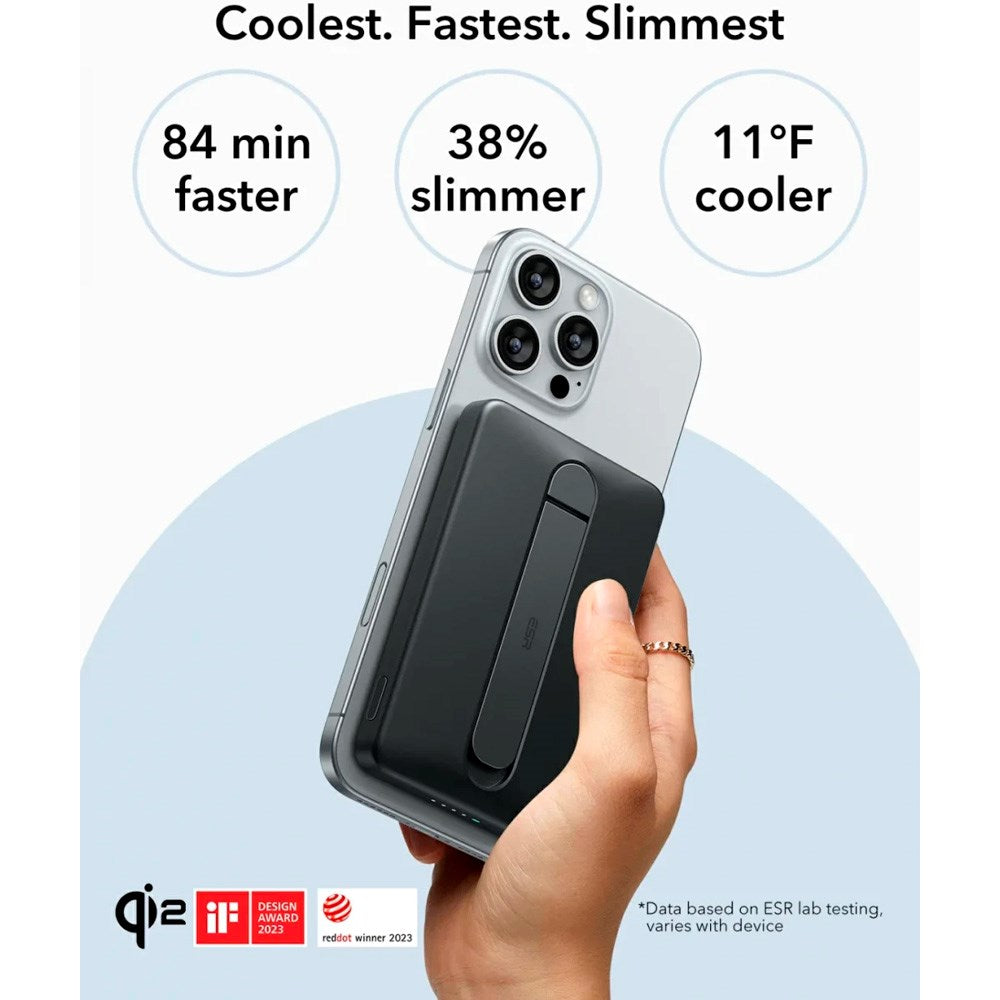 ESR Qi2 MagSlim PowerBank with Kickstand - 15W / 5000 mAh - MagSafe Compatible - Black