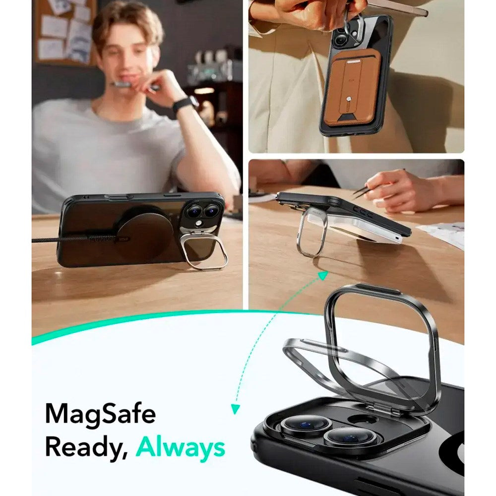 ESR iPhone 16 Classic Hybrid Case with Kickstand - MagSafe Compatible - Transparent / Black