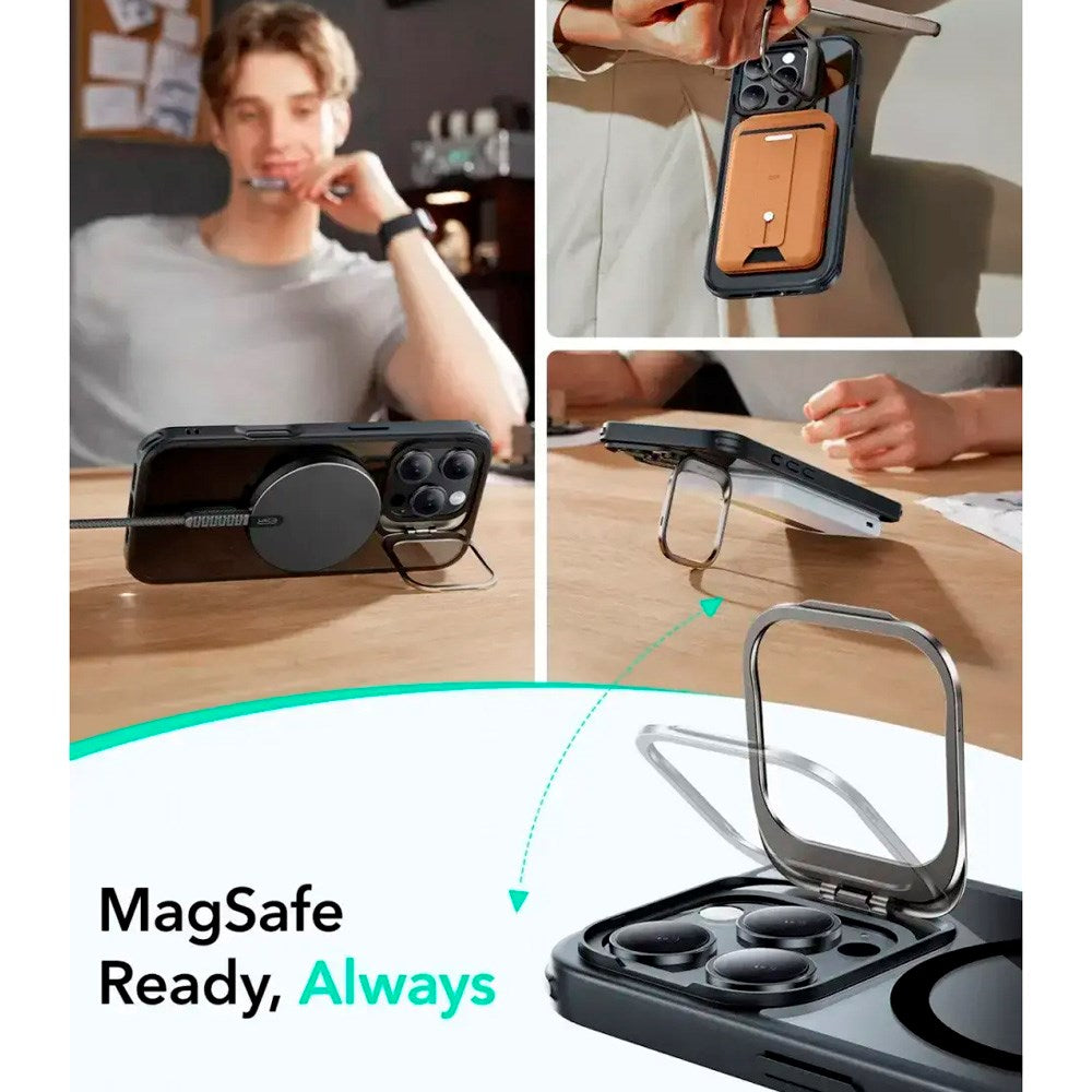 ESR iPhone 16 Pro Classic Hybrid Case with Kickstand - MagSafe Compatible - Transparent / Black